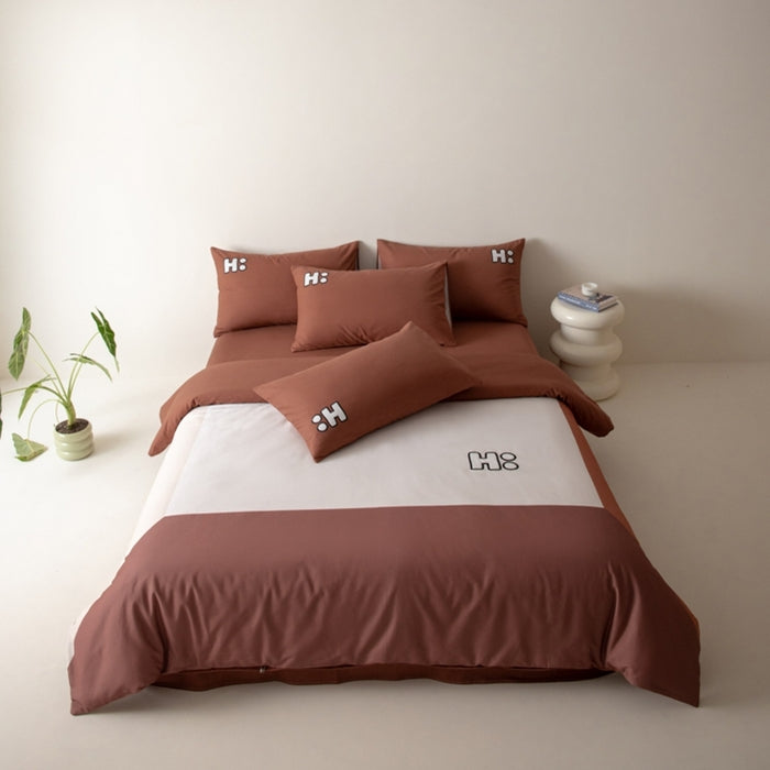 Embroidery Bedding Set 100% Cotton Duvet Cover+ Flat sheet + Pillowcase