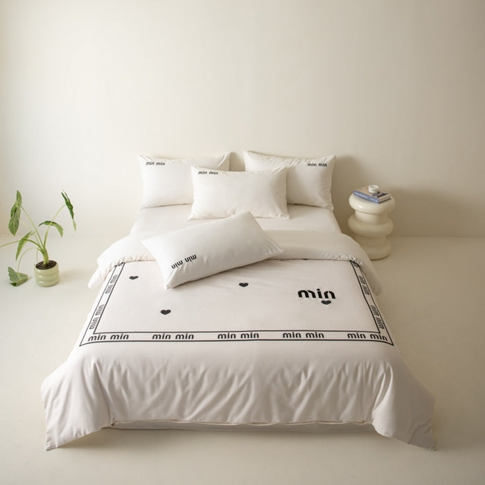 Embroidery Bedding Set 100% Cotton Duvet Cover+ Flat sheet + Pillowcase