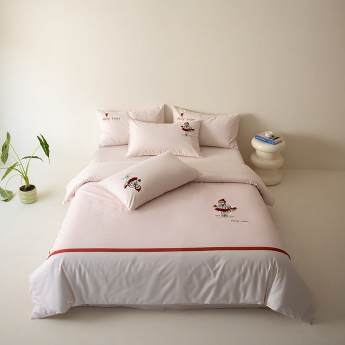 Embroidery Bedding Set 100% Cotton Duvet Cover+ Flat sheet + Pillowcase