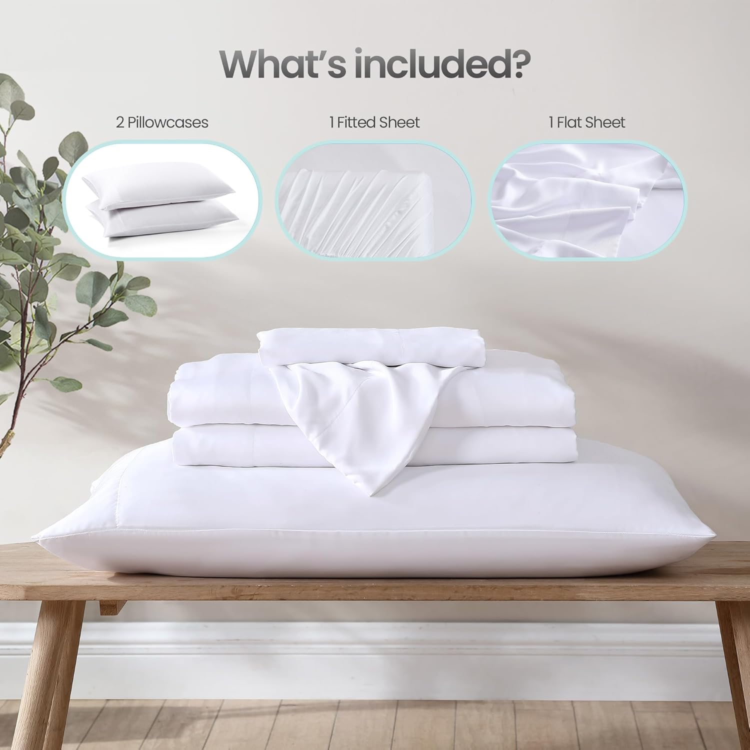 Eucalyptus Lyocell Fitted Sheet Set King/Cal King (1 fitted sheet+1 top sheet+ 2 pillowcase)
