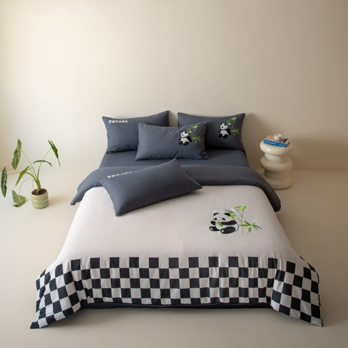 Embroidery Bedding Set 100% Cotton Duvet Cover+ Flat sheet + Pillowcase