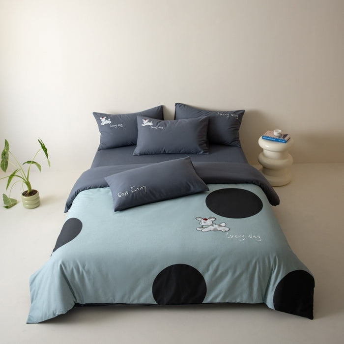 Embroidery Bedding Set 100% Cotton Duvet Cover+ Flat sheet + Pillowcase